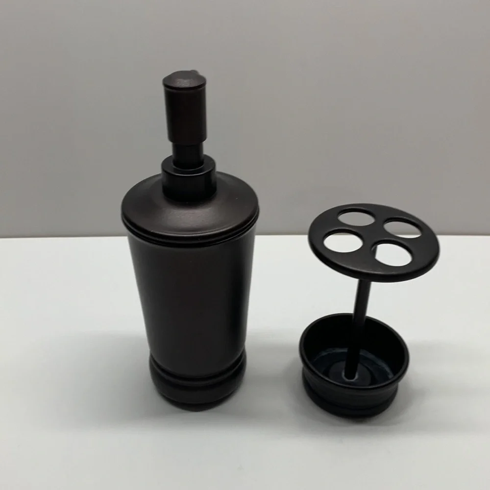 Bronze bathroom set soap dispenser and toothbrush holder
